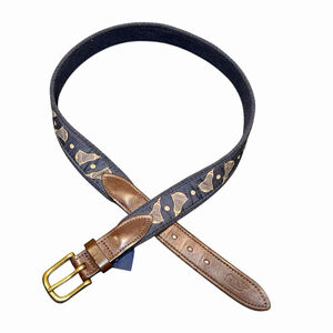 Vineyard Vines By Shep & Ian Mens Navy Canvas & Leather Lacross Net Belt Sz 30